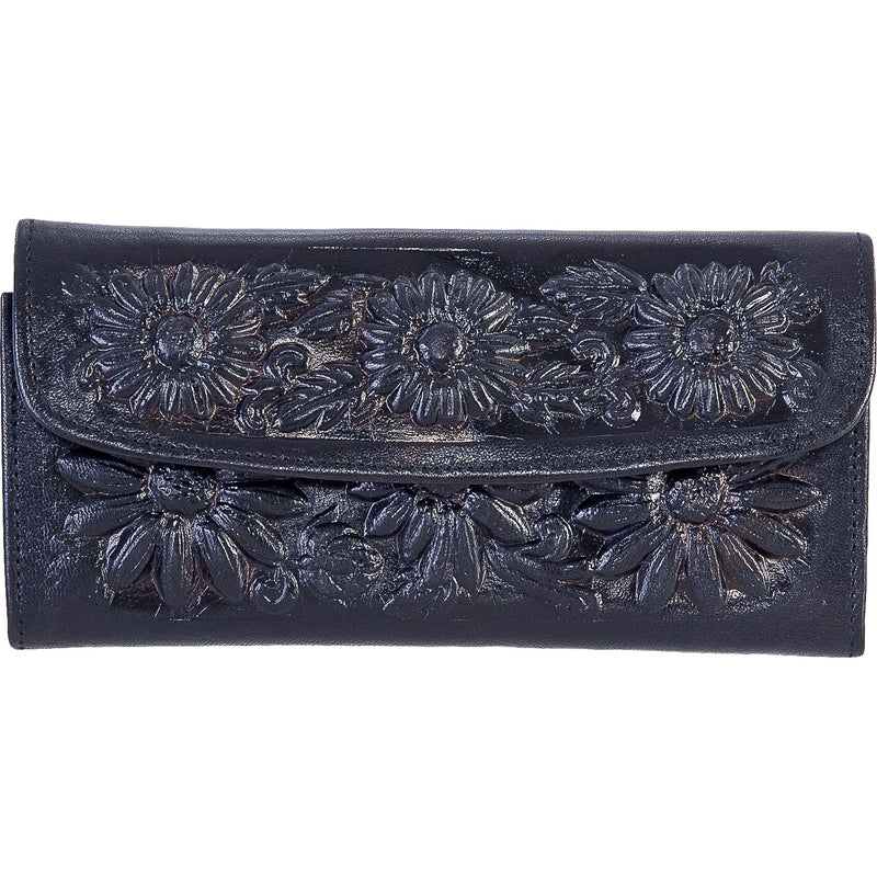 Women's Black Engraved Leather Wallet