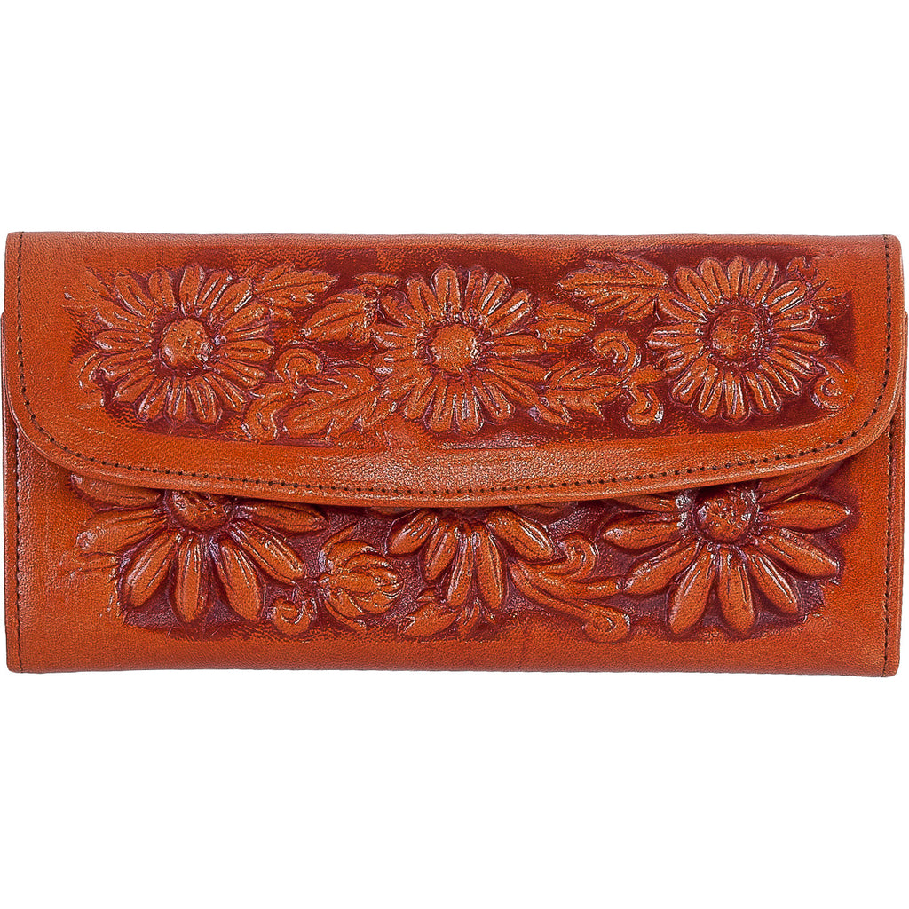 Women's Tan Engraved Leather Wallet
