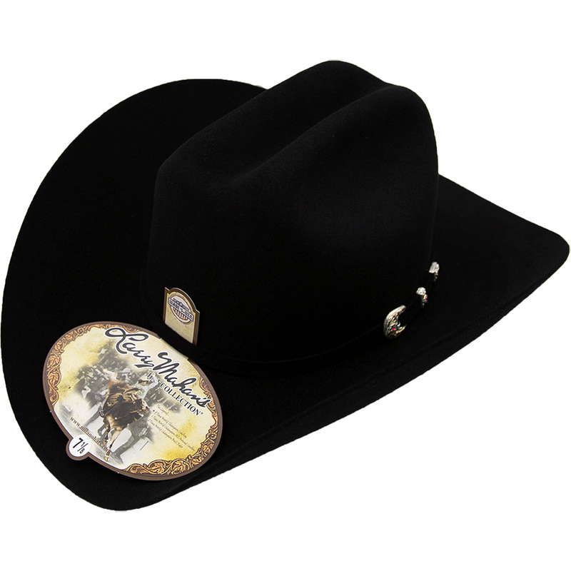 LARRY MAHAN Men's Black 6X Real Fur Felt Cowboy Hat