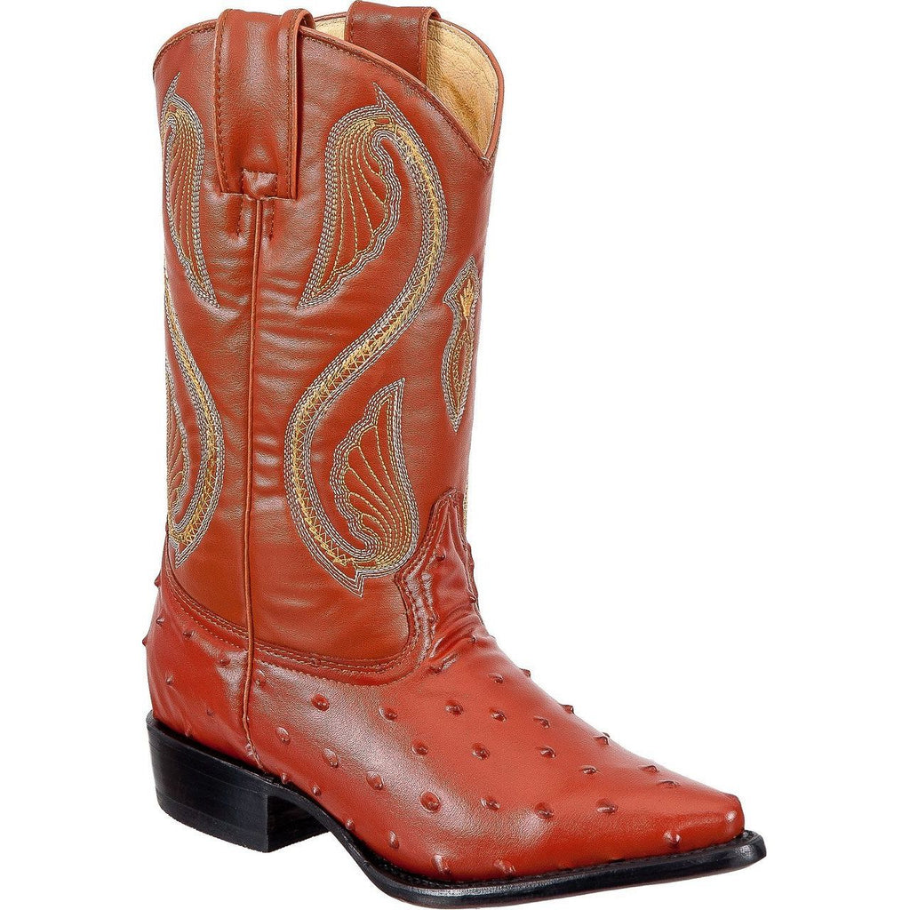 TIERRA BLANCA Youth Cognac Ostrich Print Boots