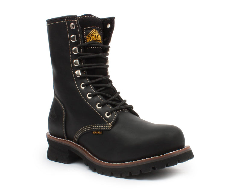 BONANZA Men's 6" Black Work Boots - Plain Toe