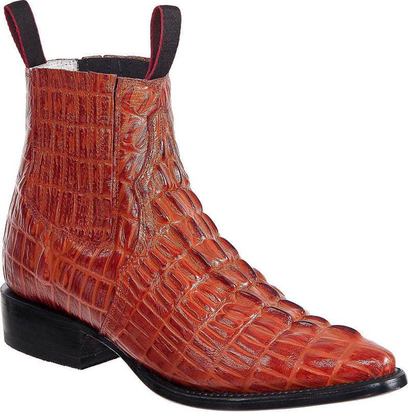 TIERRA BLANCA Men's Cognac Crocodile Print Ankle Boots