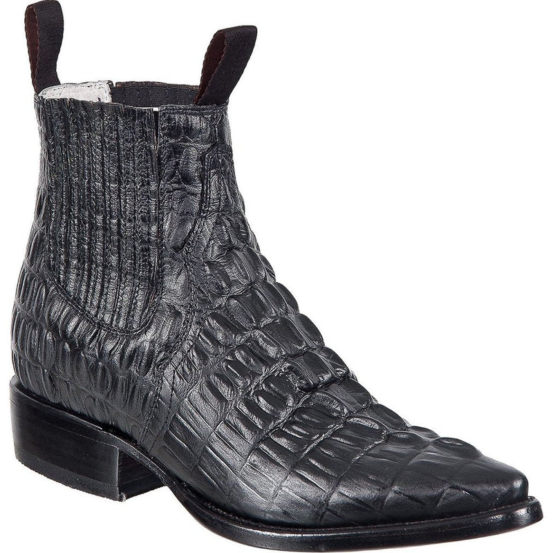 TIERRA BLANCA Men's Black Crocodile Print Ankle Boots