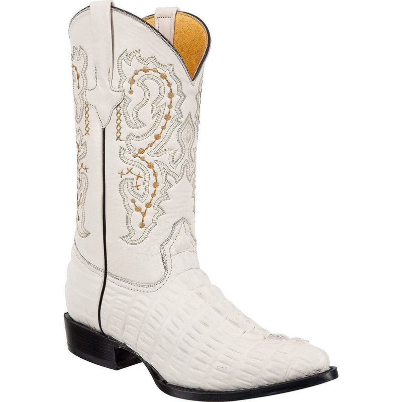 TIERRA BLANCA Men's Bone Crocodile Print Boots - Pointed Toe