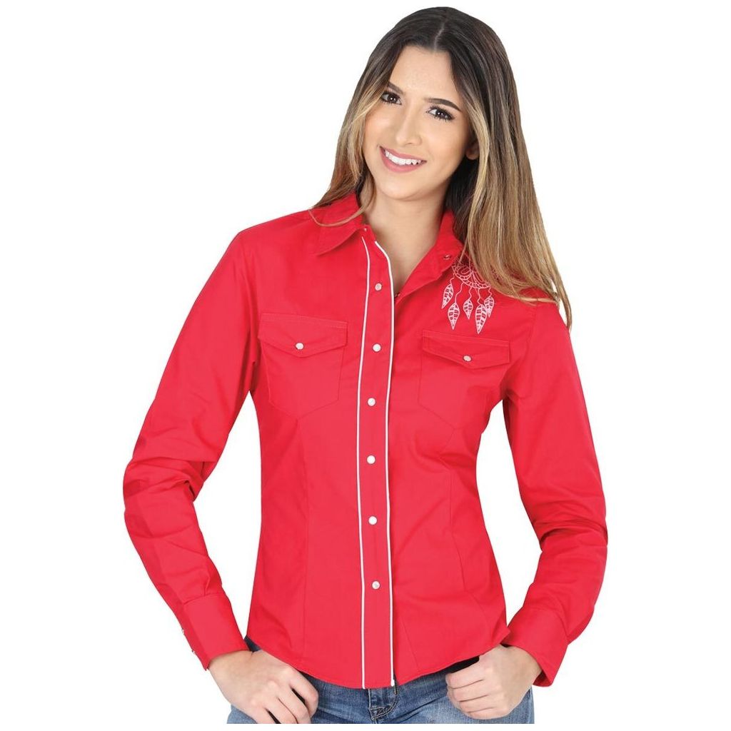EL GENERAL Women's Red Long Sleeve Western Shirt