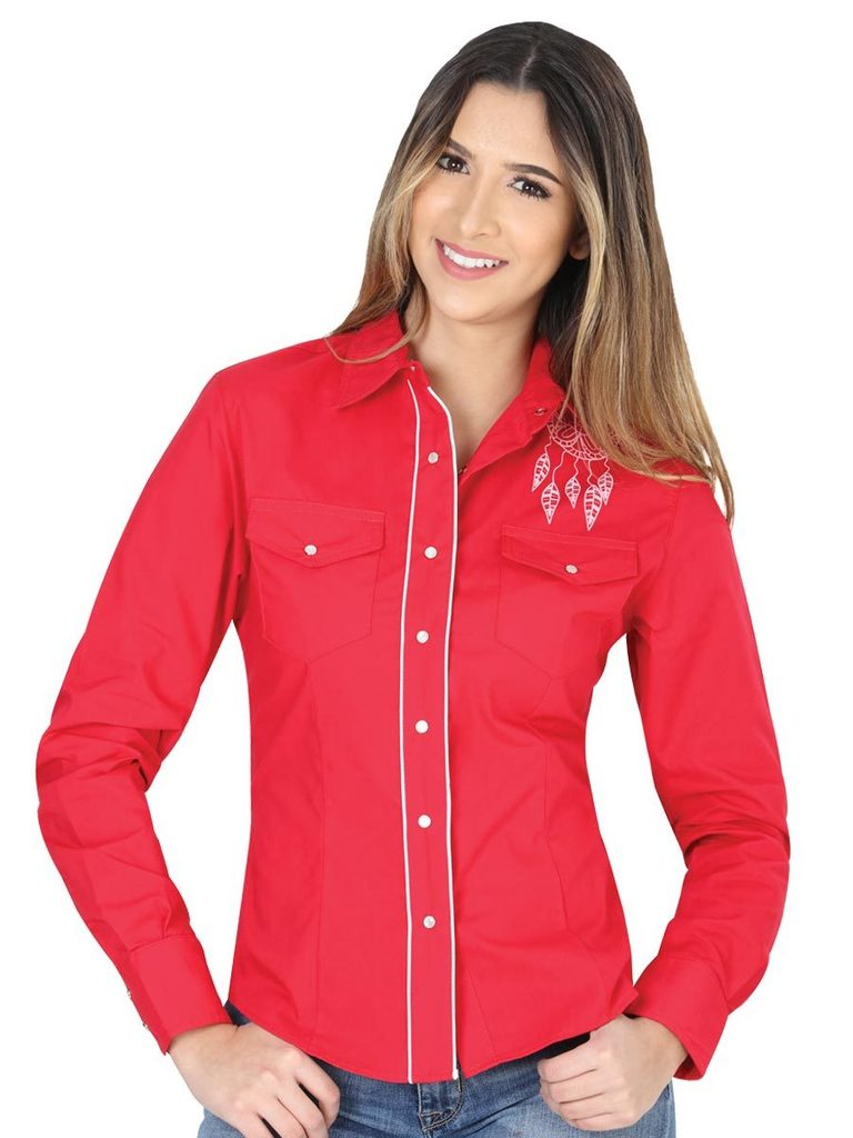 EL GENERAL Women's Red Long Sleeve Western Shirt