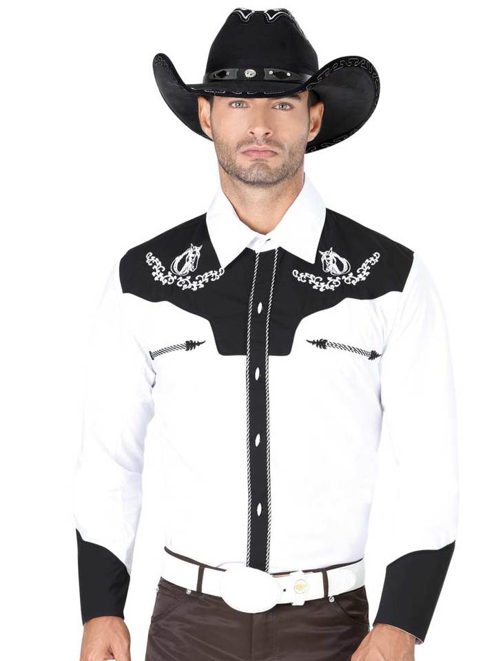 EL GENERAL Men's White Long Sleeve Charro Shirt