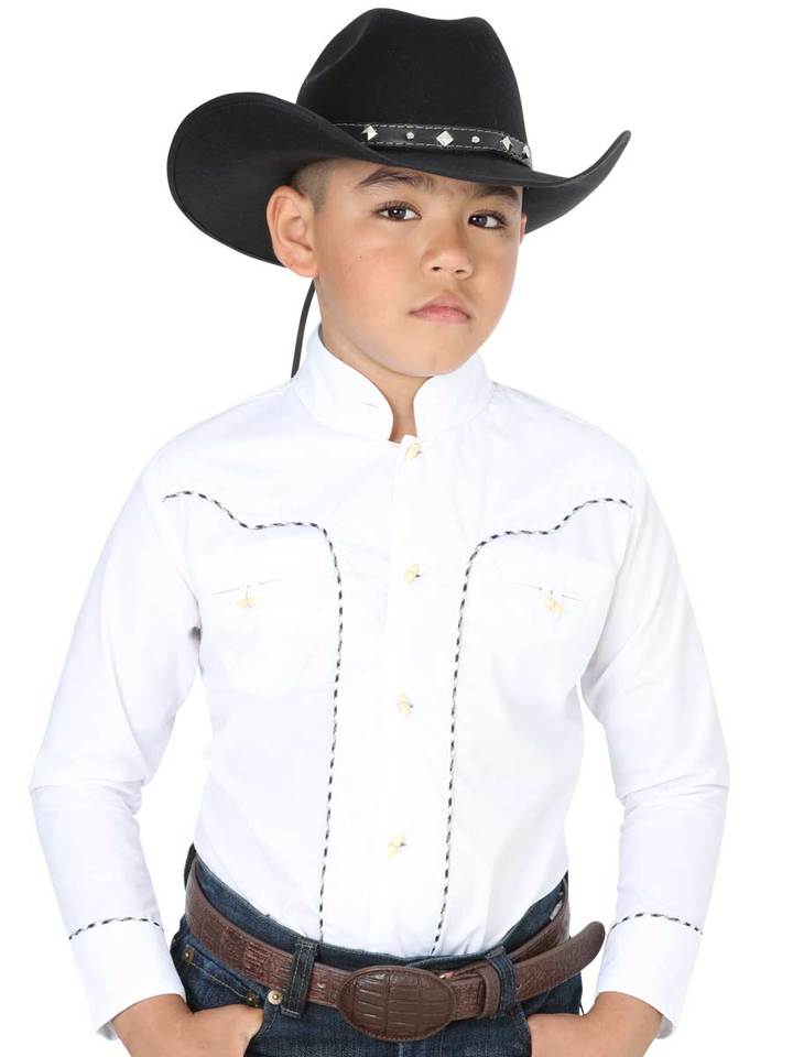 EL GENERAL Boys' Long Sleeve White Charro Shirt