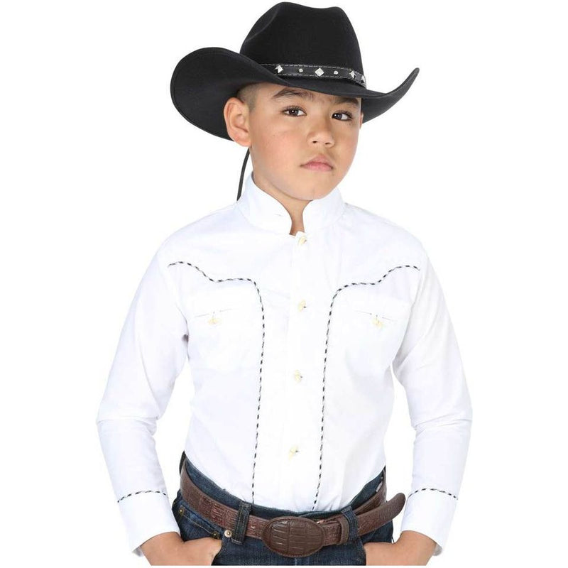 EL GENERAL Boys' Long Sleeve White Charro Shirt