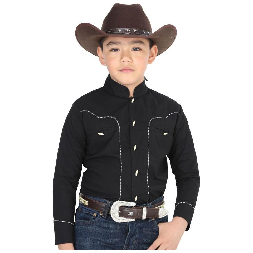 EL GENERAL Boys' Long Sleeve Black Charro Shirt