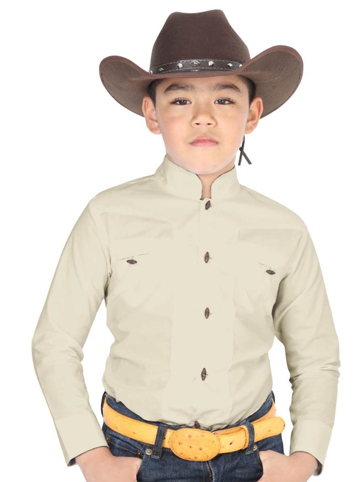 EL GENERAL Boys' Long Sleeve Beige Charro Shirt