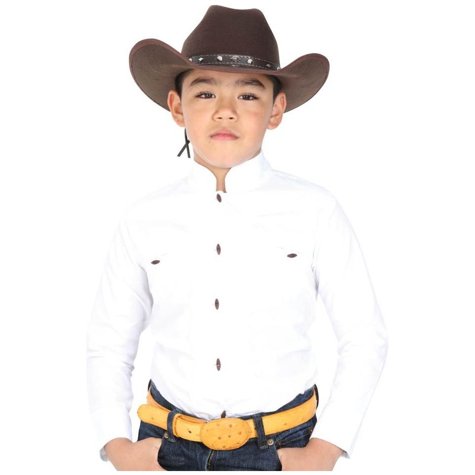 EL GENERAL Boys' Long Sleeve White Charro Shirt