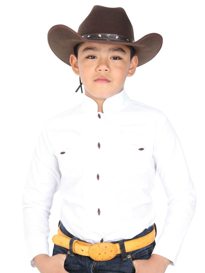 EL GENERAL Boys' Long Sleeve White Charro Shirt