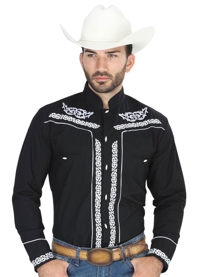 EL GENERAL Boys' Long Sleeve Black Charro Shirt