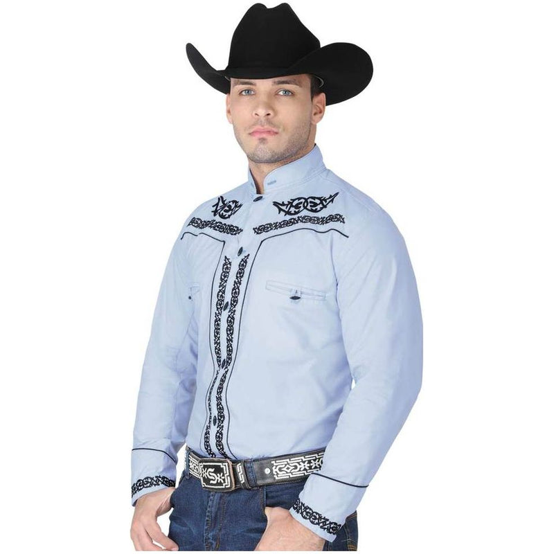 EL GENERAL Men's Blue Long Sleeve Charro Shirt