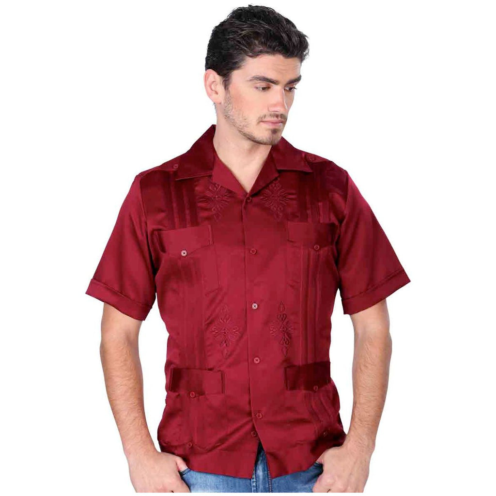 Men's Wine Short Sleeve Guayabera