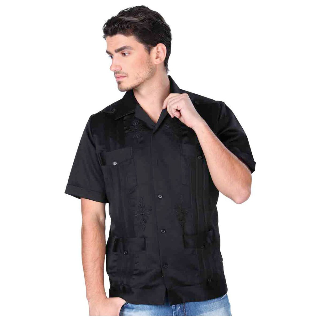 Men's Black Short Sleeve Guayabera