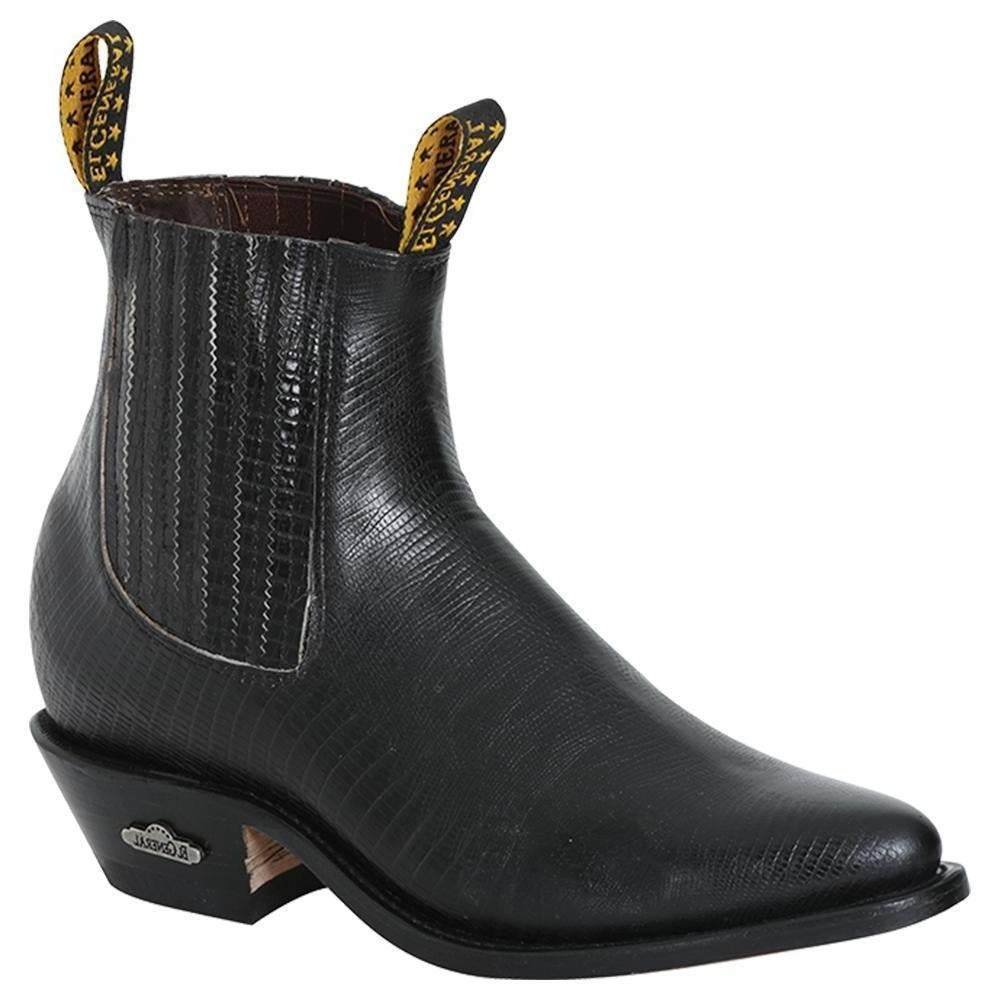 EL GENERAL  Men's Black Lizard Print Ankle Boots