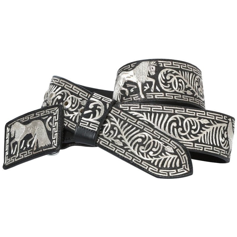 Men's Black Silver Thread Western Belt