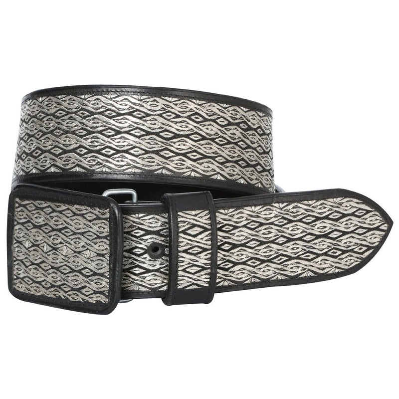 Men's Black Silver Thread Western Belt