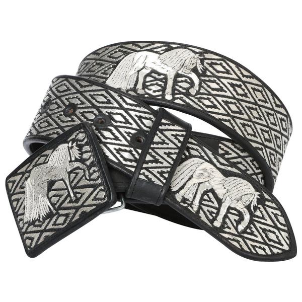 Men's Black Silver Thread Western Belt