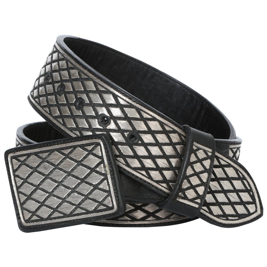 Men's Black Silver Thread Western Belt