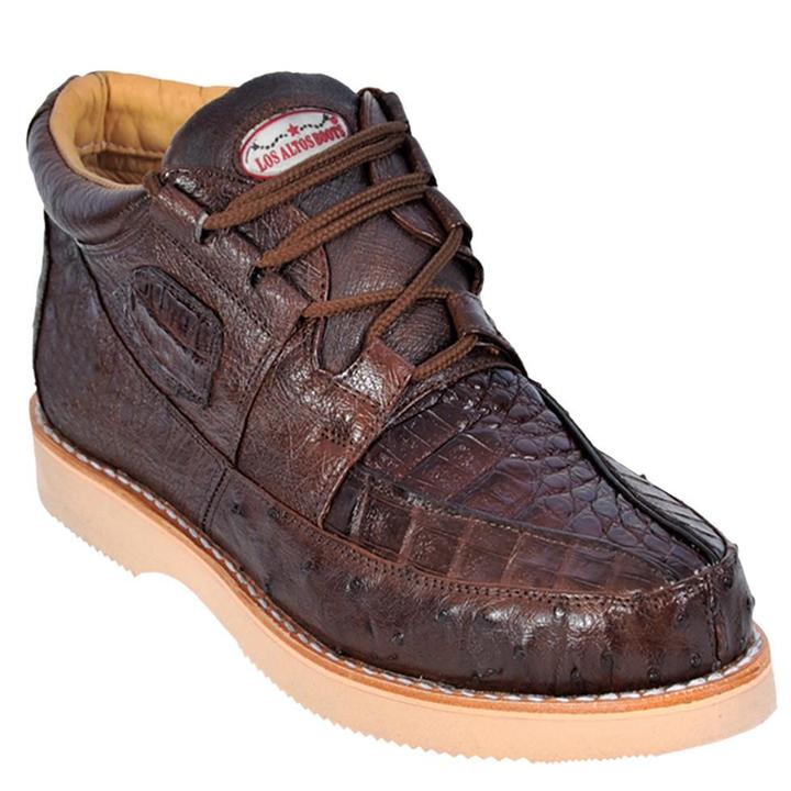 LOS ALTOS Men's Brown Caiman and Ostrich Shoes