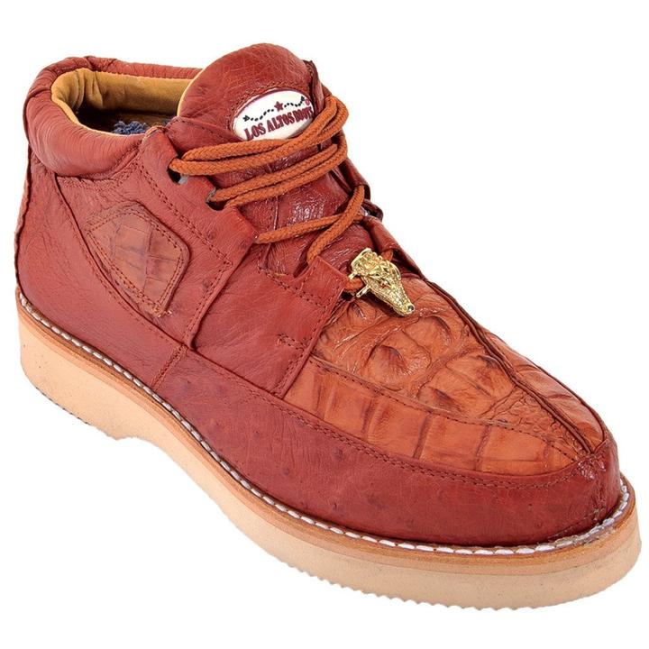 LOS ALTOS Men's Cognac Caiman and Ostrich Shoes