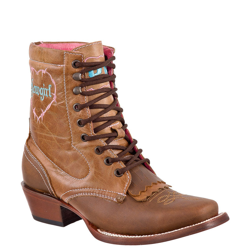QUINCY Women's Honey/Pink Lacer Boots - Square Toe