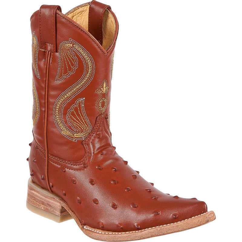 DIEGO'S Kids' Cognac Ostrich Print Boots - Ch Toe