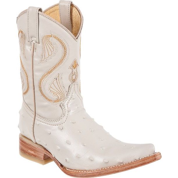 DIEGO'S Kids' Bone Ostrich Print Boots - Ch Toe