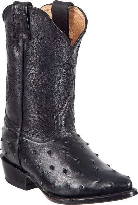 DIEGO'S Kids' Black Ostrich Print Boots - Pointed Toe