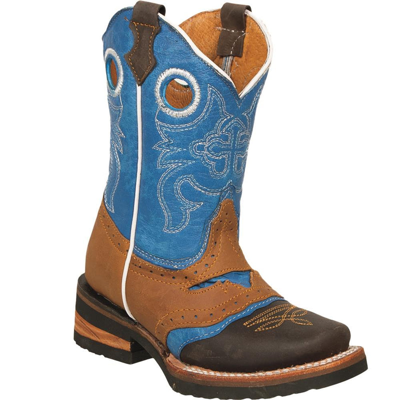 QUINCY Kids' Tan/Blue Rodeo Boots