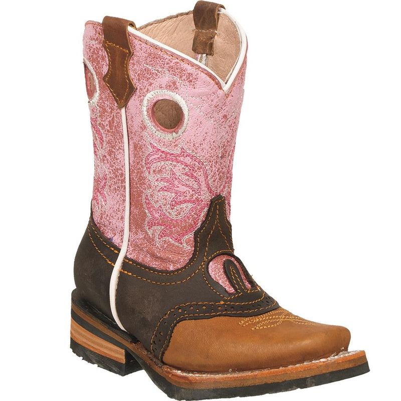 QUINCY Kids' Tan/Pink Rodeo Boots