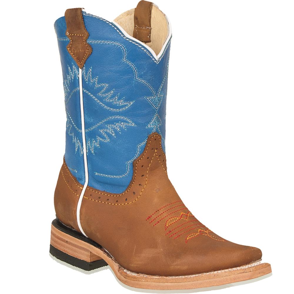 QUINCY Kids' Tan/Blue Rodeo Boots