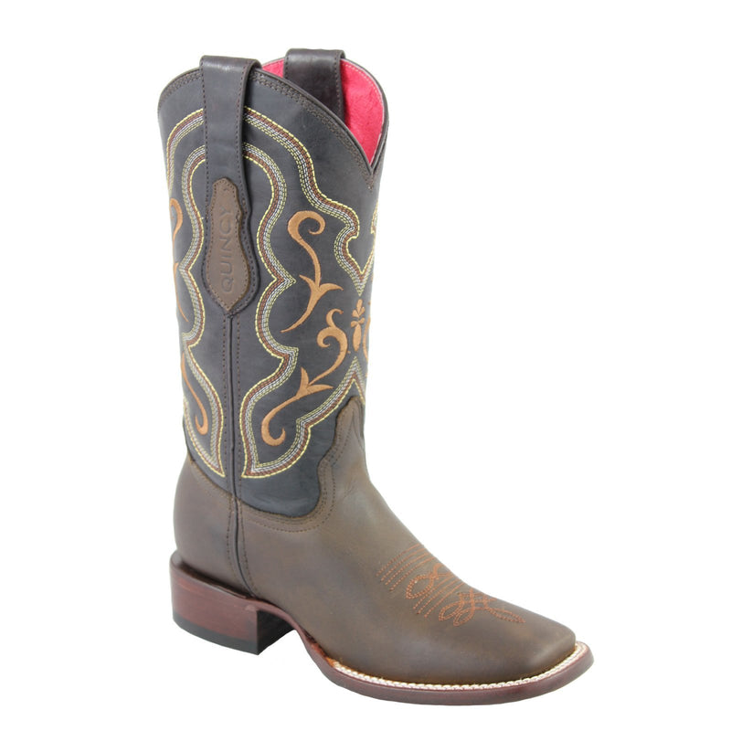 QUINCY Women's Choco/Blue Western Boots - Square Toe