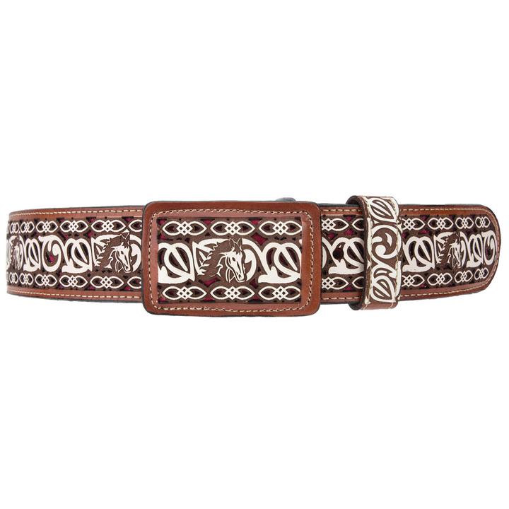 WHITE DIAMOND Men's Brown Laser Cut Western Belt