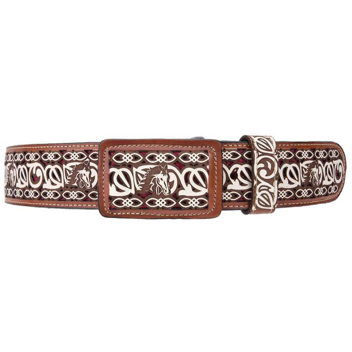 WHITE DIAMOND Men's Brown Laser Cut Western Belt