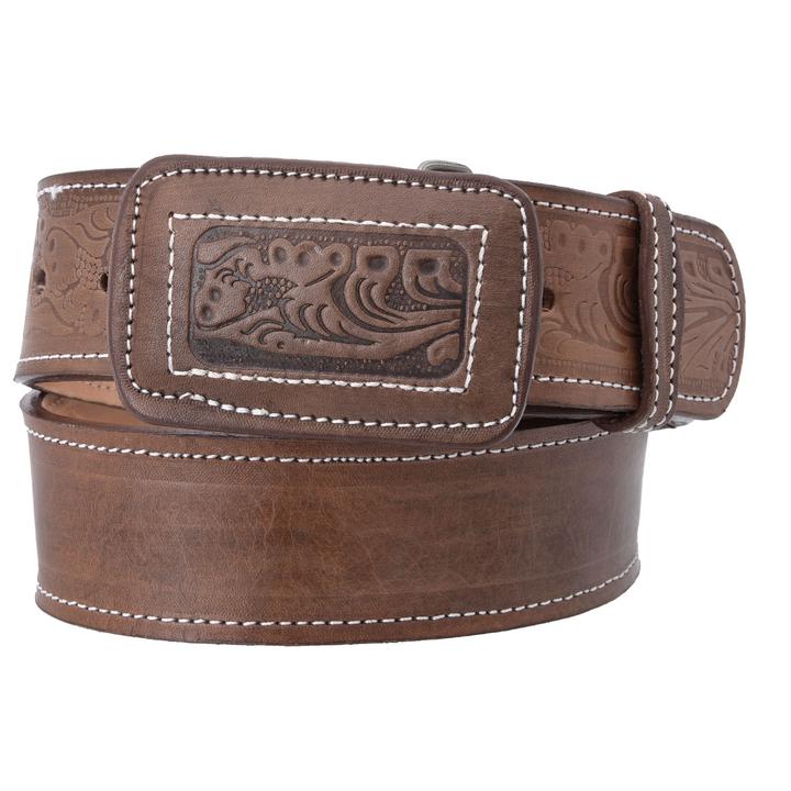 WHITE DIAMOND Men's Brown Laser Cut Western Belt