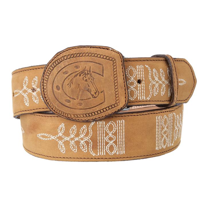 WHITE DIAMOND Men's Tan Western Belt