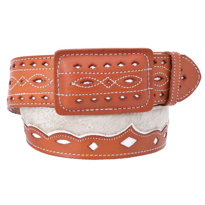 WHITE DIAMOND Men's Natural Cow Hair Western Belt