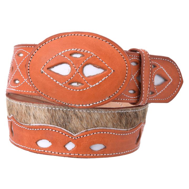 WHITE DIAMOND Men's Natural Cow Hair Western Belt