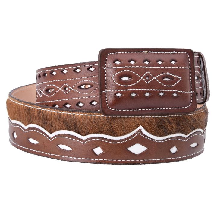 WHITE DIAMOND Men's Brown Cow Hair Western Belt