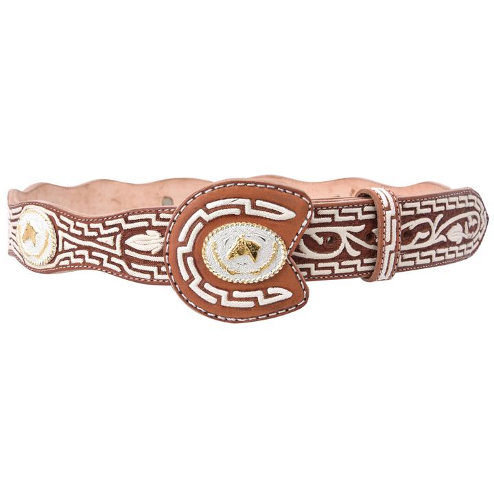 WHITE DIAMOND Men's Tan Pita Thread Concho Belt