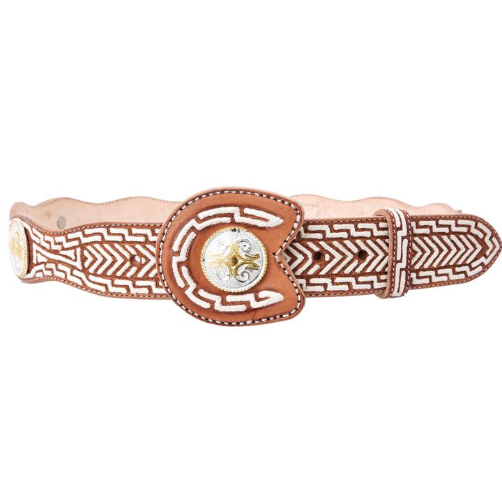 WHITE DIAMOND Men's Tan Pita Thread Concho Belt