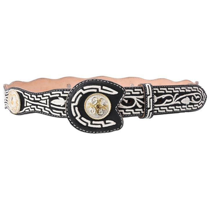 WHITE DIAMOND Men's Black Pita Thread Concho Belt