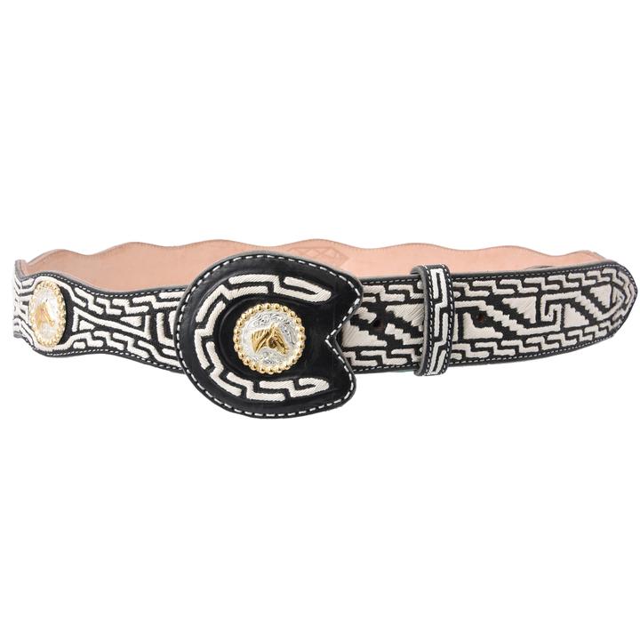 WHITE DIAMOND Men's Black Pita Thread Concho Belt