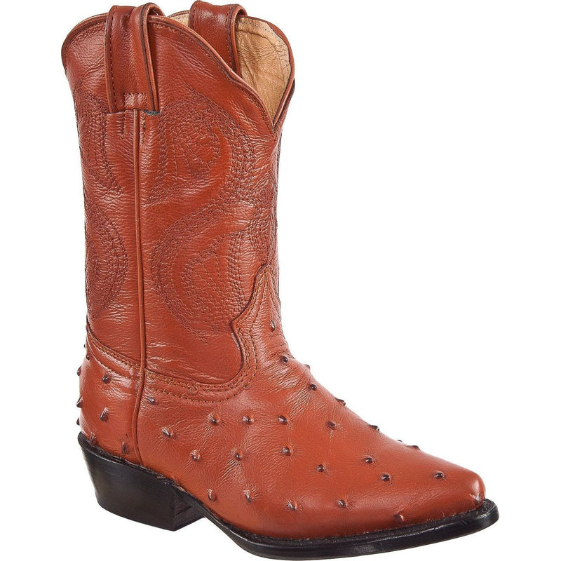 DIEGO'S Kids' Cognac Ostrich Print Boots - Pointed Toe