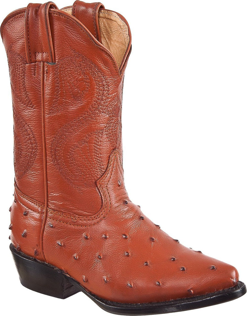 DIEGO'S Kids' Cognac Ostrich Print Boots - Pointed Toe
