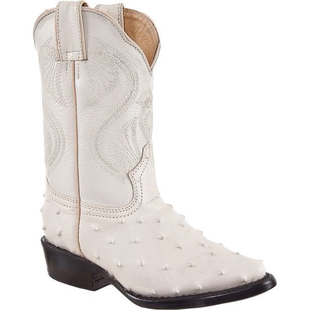 DIEGO'S Kids' Bone Ostrich Print Boots - Pointed Toe